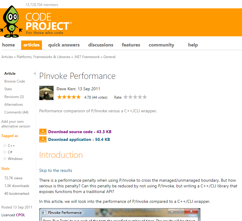 PInvoke Performance in Code Project